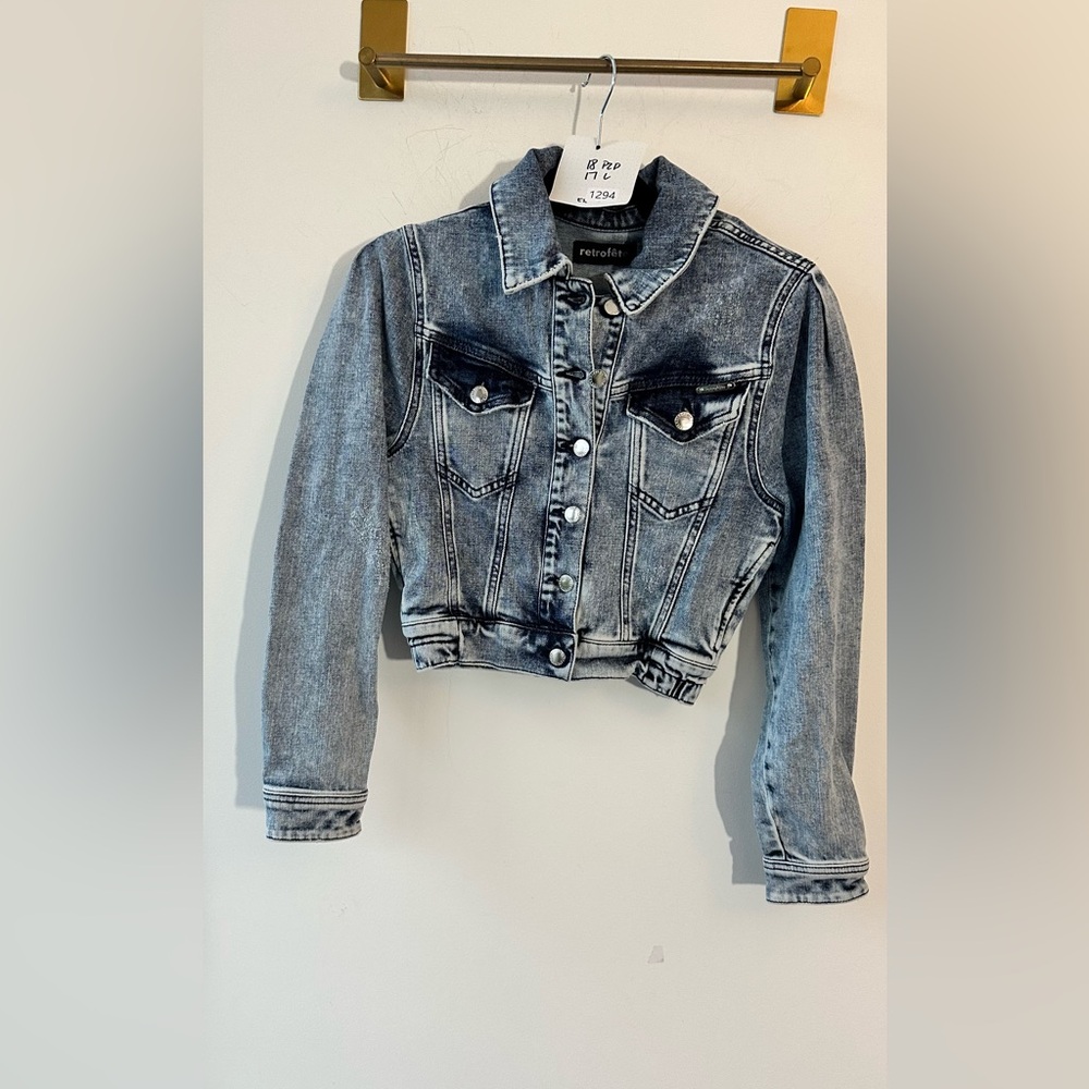 Retrofête, Cropped Blue Denim Jacket, P2P 18”, Size XS | 1294